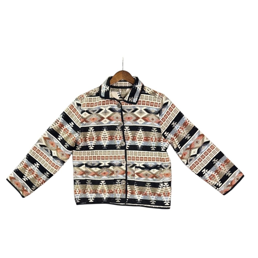 Jane Ashley Womens Tapestry Jacket M Aztec‎ Southwestern Boho Geometric Vintage - Picture 2 of 7
